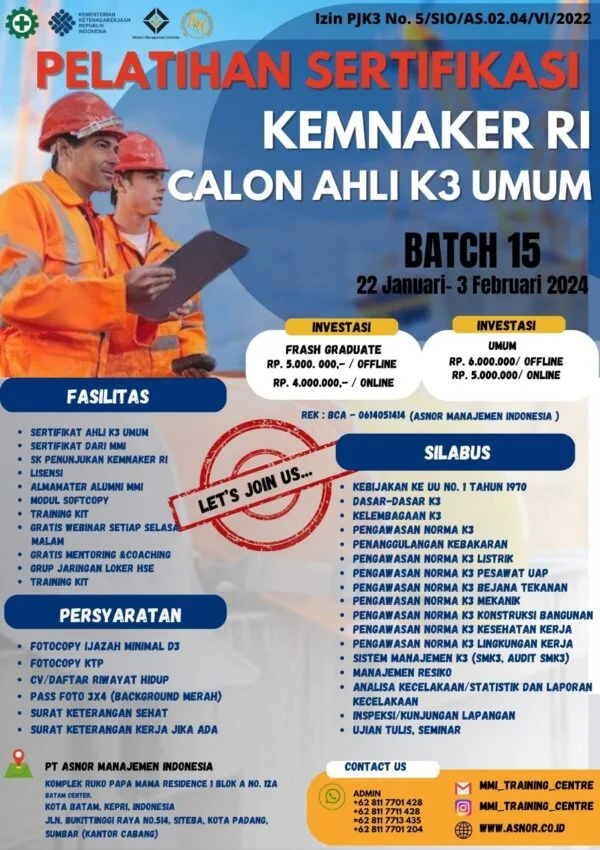 Buruan Daftar! Program Sertifikasi Ahli K3 Kemnaker Batch 2 Resmi Dibuka