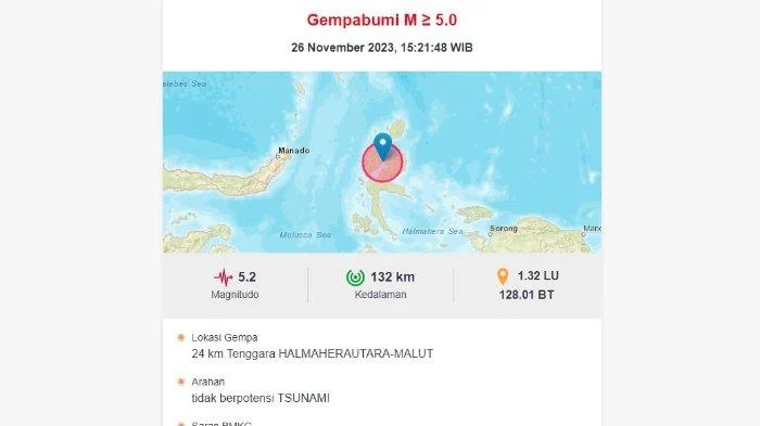 Gempa Magnitudo 5,2 Guncang Maluku Utara Pagi Ini, Tidak Berpotensi Tsunami