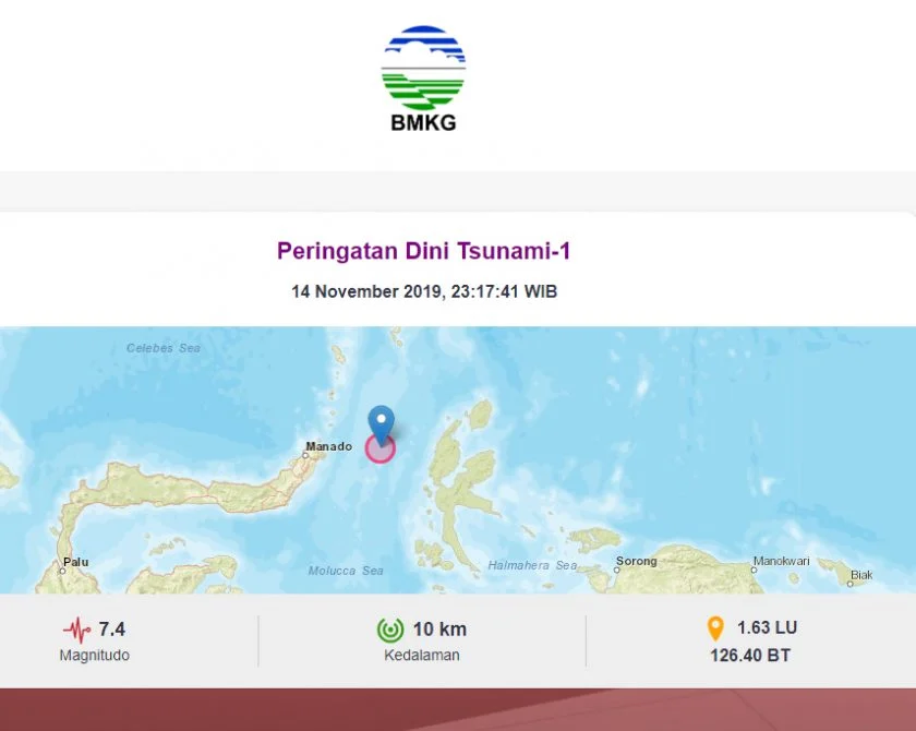 Tsunami Terdeteksi di Halmahera Barat dan Bitung Akibat Gempa M 7,5