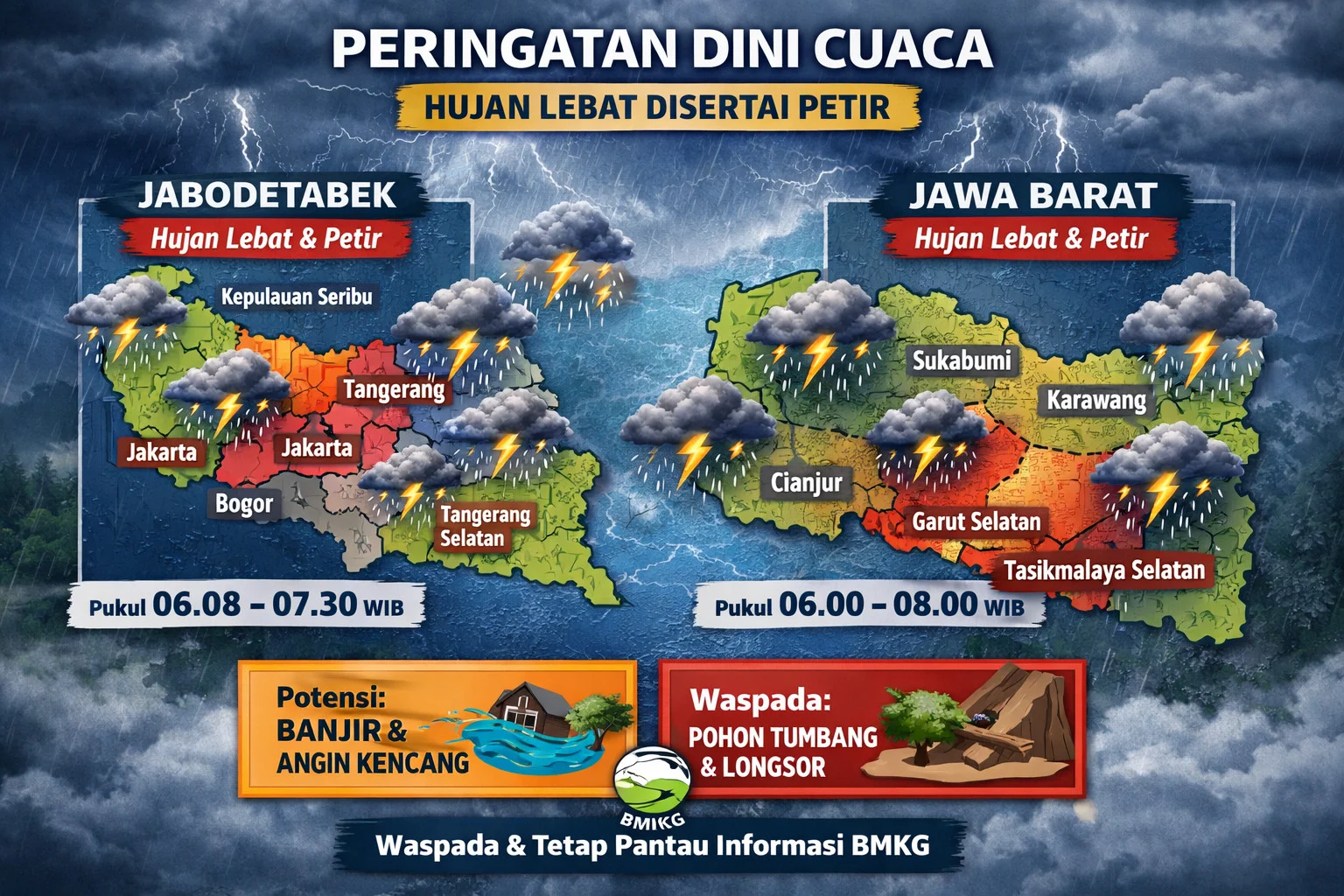 BMKG Prakiraan Hujan Lebat Disertai Petir di Berbagai Wilayah pada Selasa, 5 Mei 2024