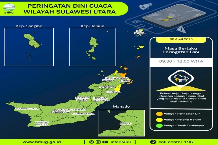 BMKG: Waspada Hujan Lebat dan Angin Kencang di 10 Daerah Sulawesi Utara