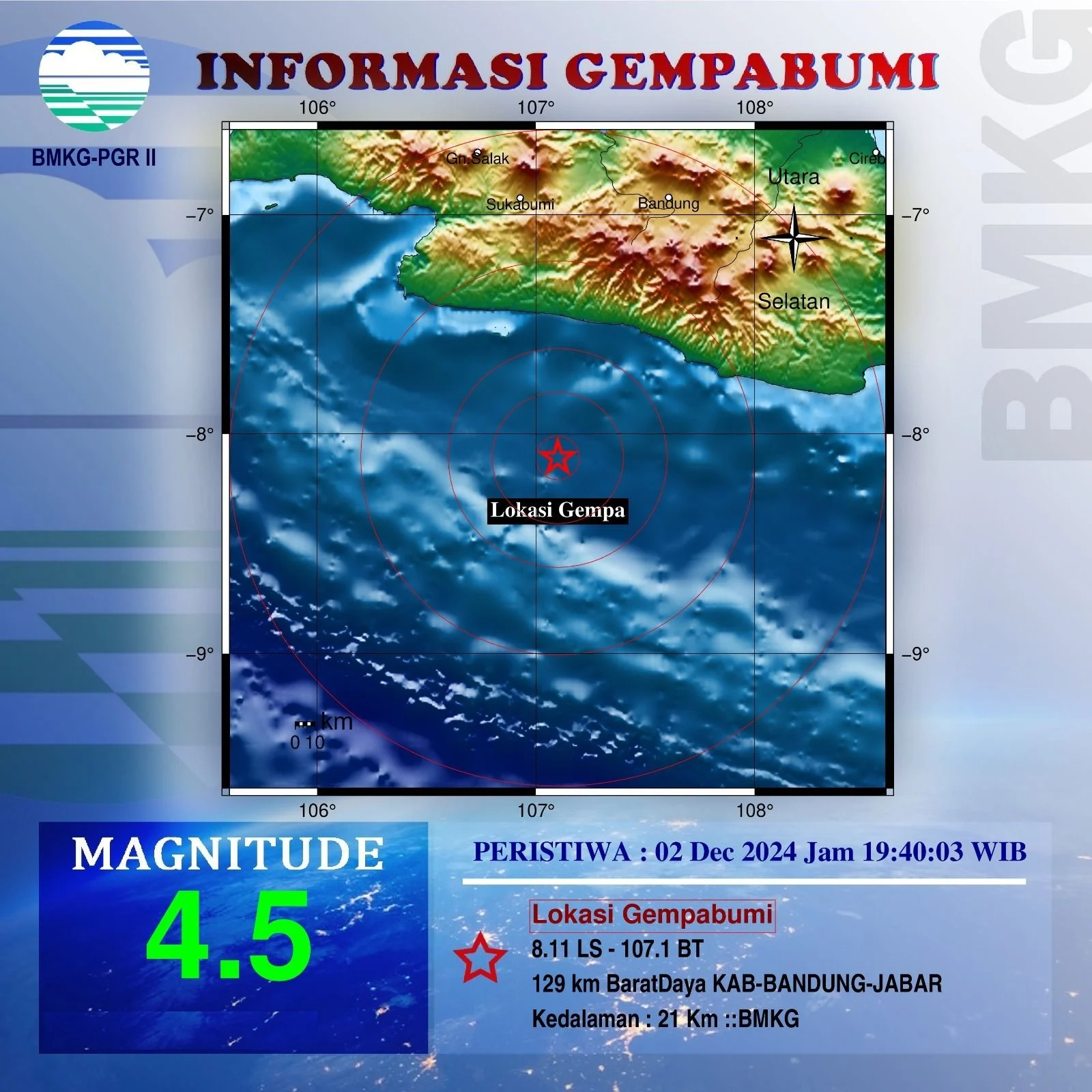 Gempa Tektonik Magnitudo 4,5 Guncang Kota Kendari Malam Ini