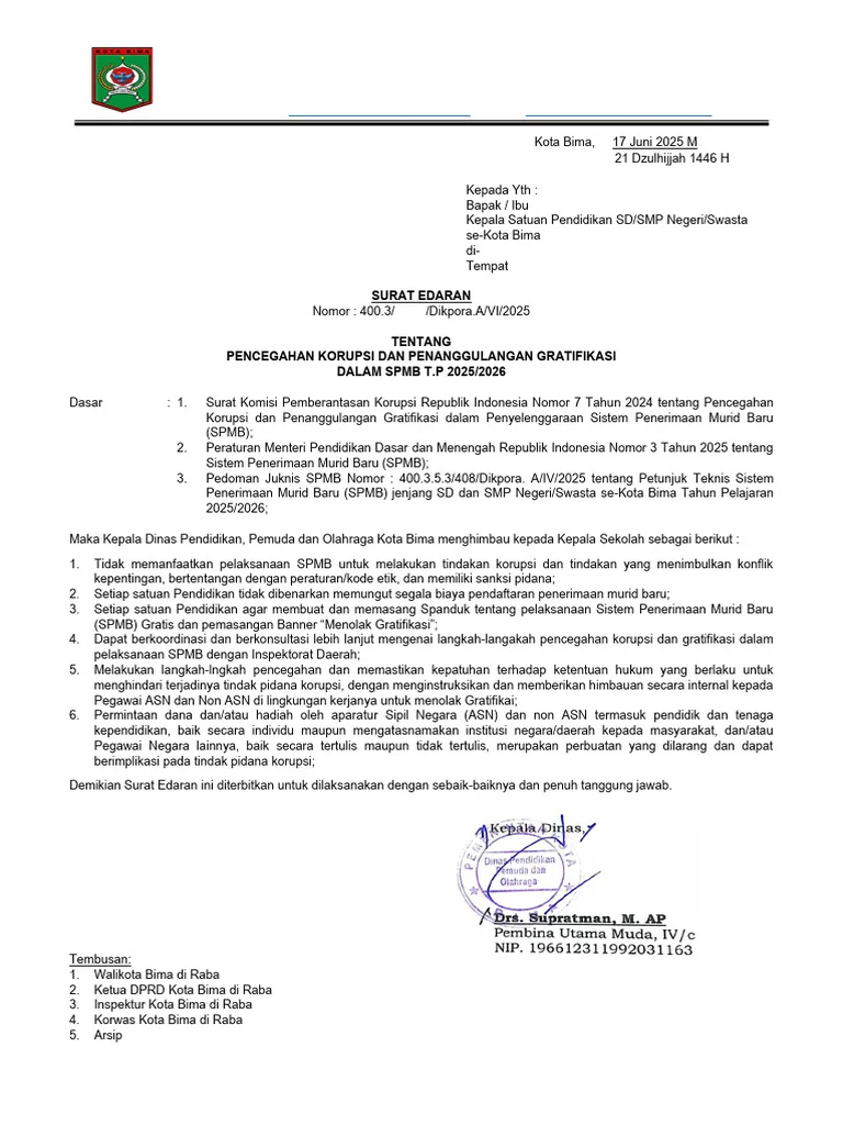 KPK Terbitkan Surat Edaran Pencegahan Gratifikasi dan Korupsi pada Pelaksanaan SPMB
