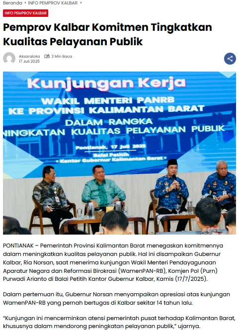 Pemprov Kalbar Tingkatkan Kualitas Layanan Informasi Publik