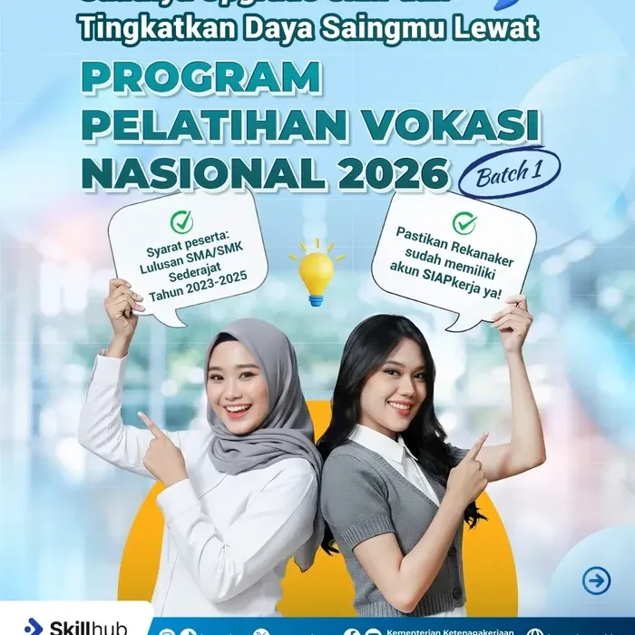 Pendaftaran Pelatihan Vokasi Nasional 2026 Batch 2 Dibuka, Kuota 30 Ribu untuk Lulusan SMA/SMK