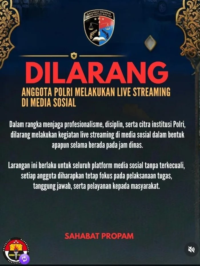 Polri Larang Anggota Live Streaming di Media Sosial Saat Bertugas