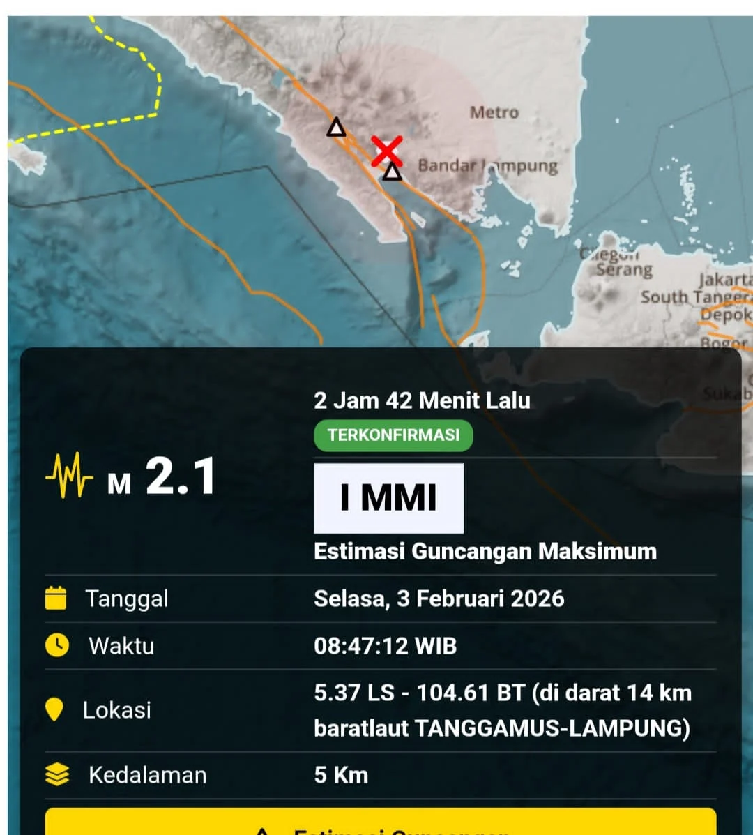 Gempa M4,9 Guncang Tanggamus, Lampung: BMKG Pastikan Tidak Berpotensi Tsunami