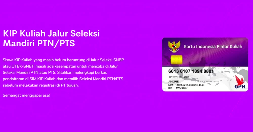 KIP Kuliah Jalur Seleksi Mandiri PTN dan PTS 2026 Resmi Dibuka, Pendaftaran Mulai 15 Juni