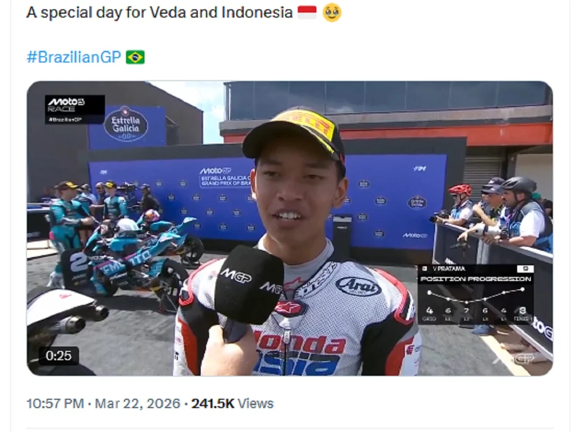 Veda Ega Naik ke Posisi Ketiga Moto3 Usai Diskualifikasi Fernandez