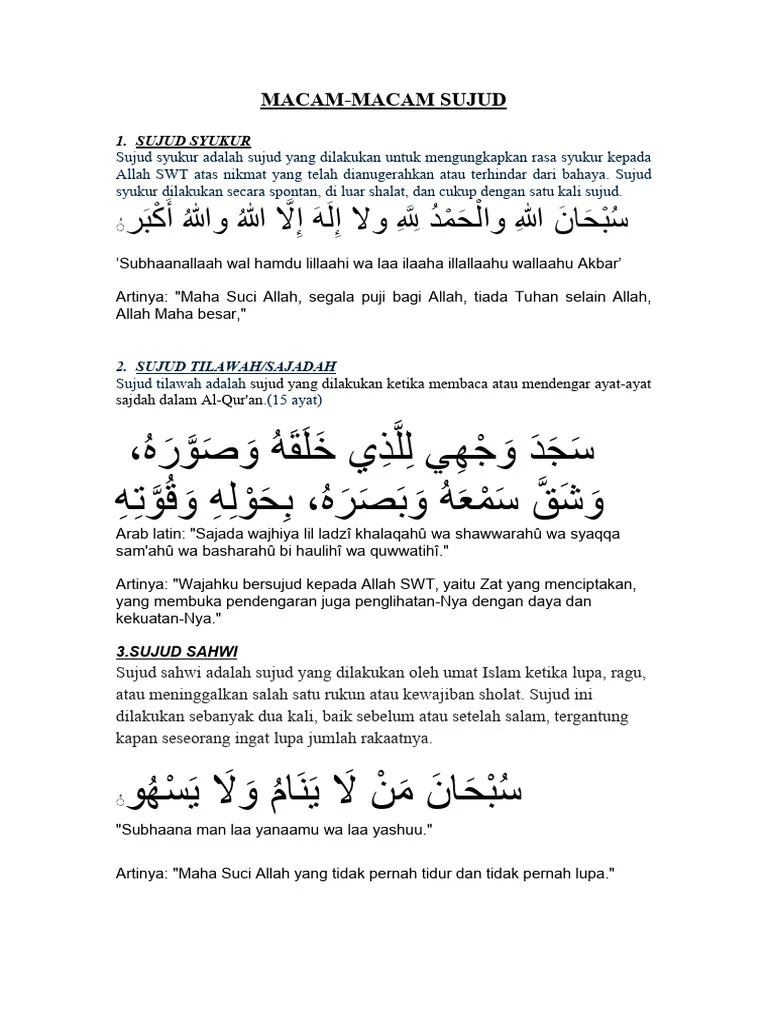 4 Jenis Sujud dalam Islam Lengkap dengan Bacaan Doa dan Waktu Pelaksanaannya