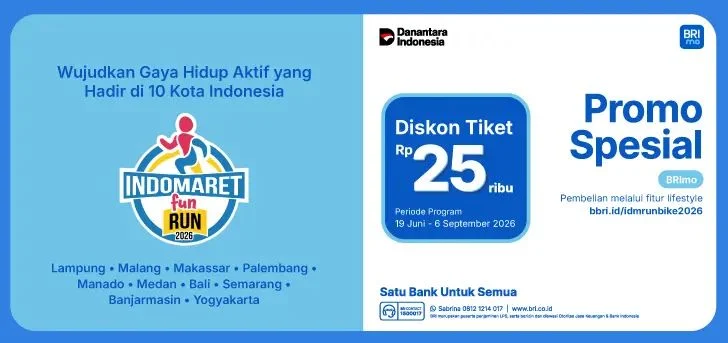 Beli Tiket Indomaret Fun Run 2026 lewat Aplikasi BRImo, Dapat Diskon Rp25 Ribu