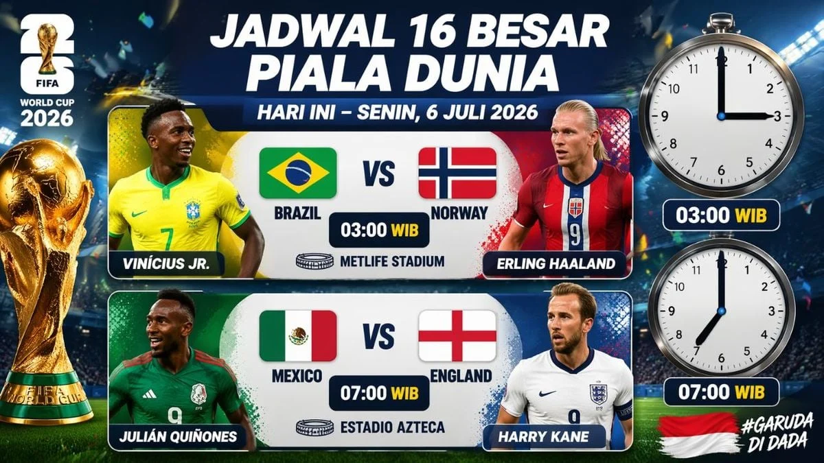 Jadwal 16 Besar Piala Dunia 2026: Brazil vs Norwegia, Inggris vs Meksiko