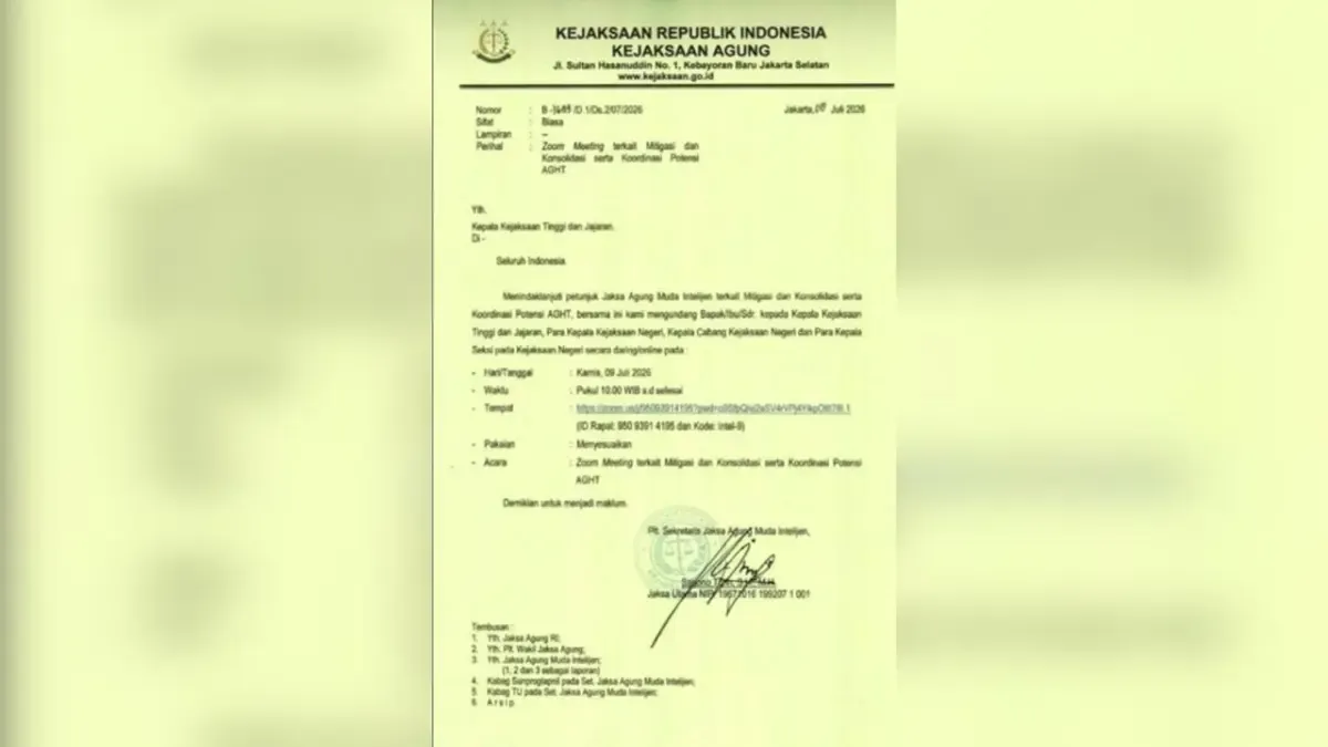 Kejagung Jelaskan Surat Undangan Rapat Virtual yang Beredar, Klaim Hanya Bahas Penguatan Integritas