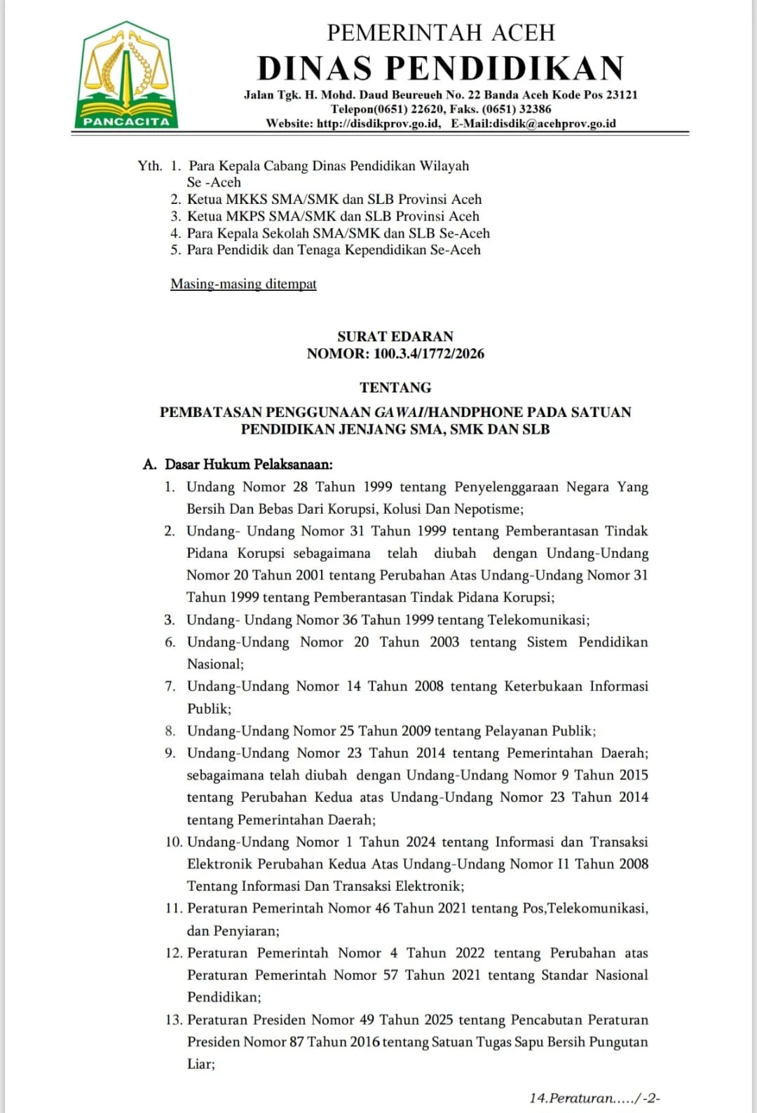Kemendikdasmen Terbitkan Surat Edaran Batasi Penggunaan Gawai di Sekolah