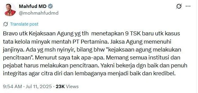 Mahfud MD Kritik Penyerahan Kasus Korupsi Febrie Adriansyah ke Kejaksaan