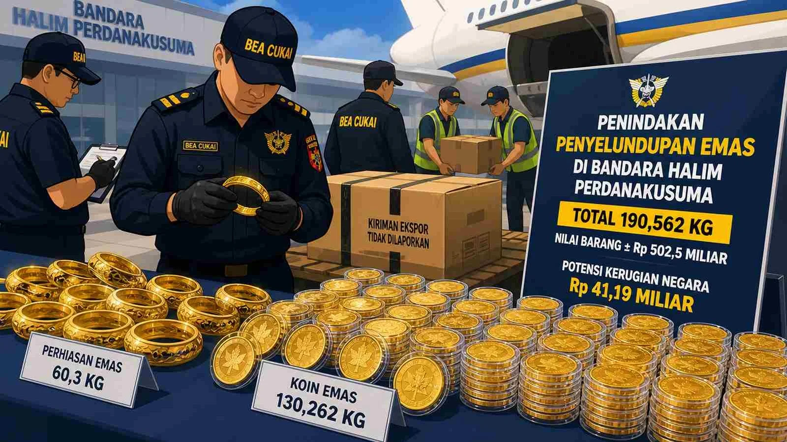 Bea Cukai Gagalkan Upaya Ekspor 22 Kg Emas Batangan Tanpa Dokumen di Soetta
