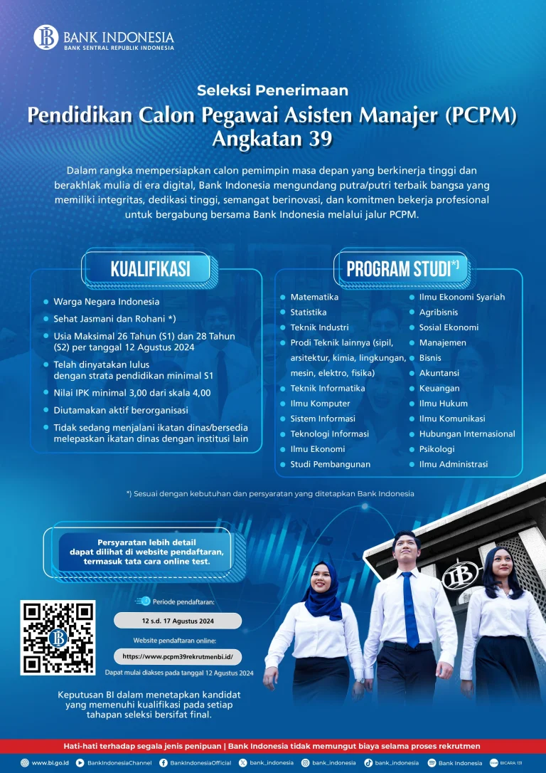 Daftar Program Studi yang Dibutuhkan Bank Indonesia dalam Rekrutmen PCPM BI Angkatan 41