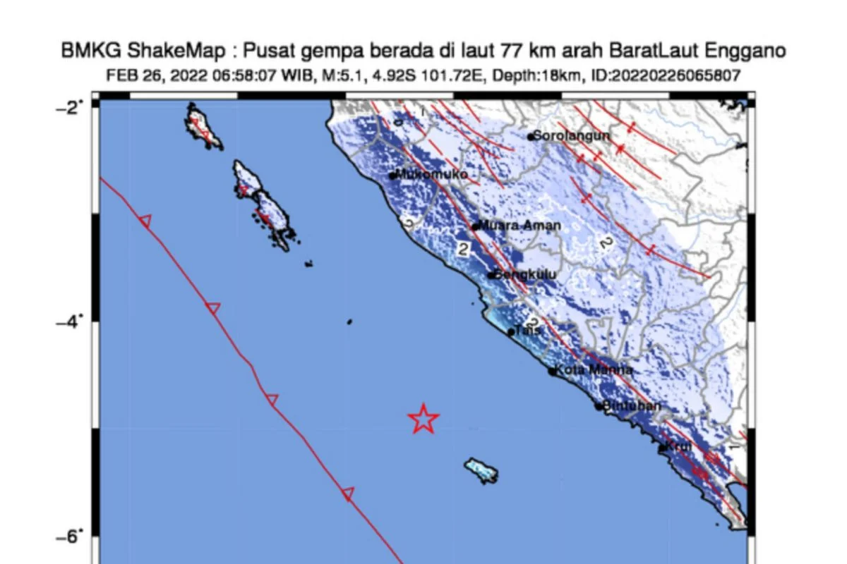 Gempa Bumi Enggano, Bengkulu, Magnitudo 5,5 Tanpa Potensi Tsunami