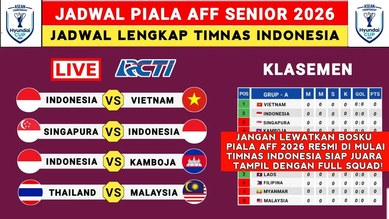 Jadwal Siaran Langsung Piala AFF 2026: Timnas Indonesia vs Vietnam, Tonton di RCTI